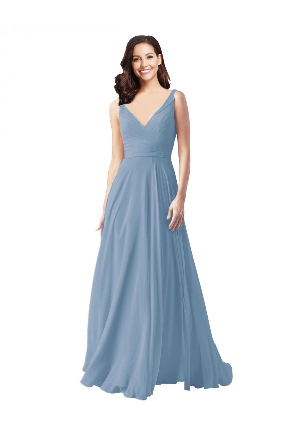 Chiffon V-Neck A-Line Dusty Blue Wedding Party Dress Manchester