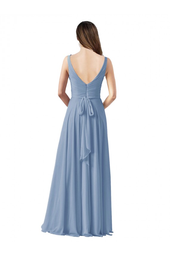Chiffon V-Neck A-Line Dusty Blue Wedding Party Dress Manchester