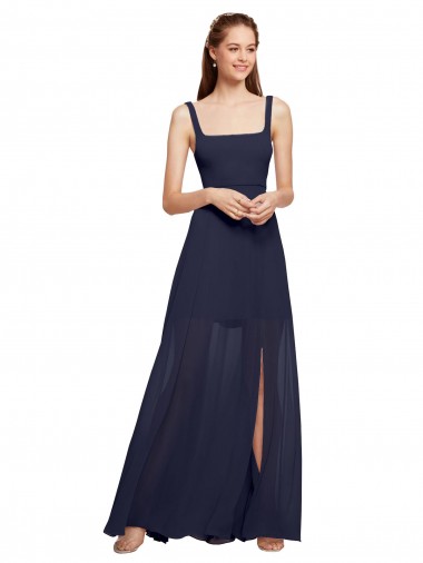 Chiffon Square Neck A-Line Dark Navy Bridesmaid Dress / Evening Dress Manchester