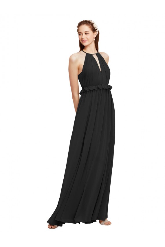 Soft Chiffon Halter Neck Keyhole Back Sheath Black Bridesmaid Dress Manchester