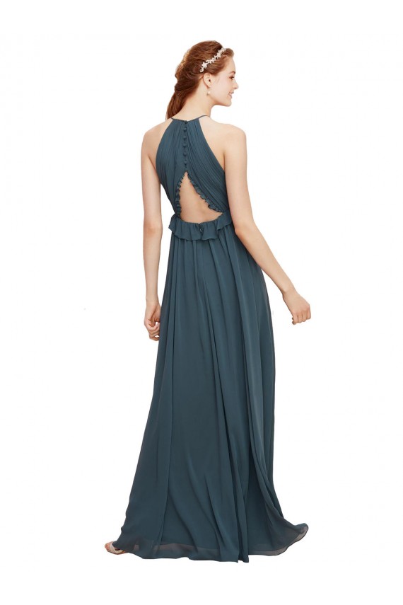 Soft Chiffon Halter Neck Keyhole Back Sheath Black Bridesmaid Dress Manchester