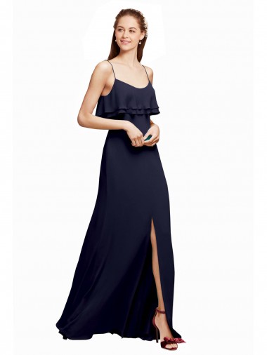 Chiffon Scoop Neck V-Back A-Line Dark Navy Bridesmaid Dress Manchester