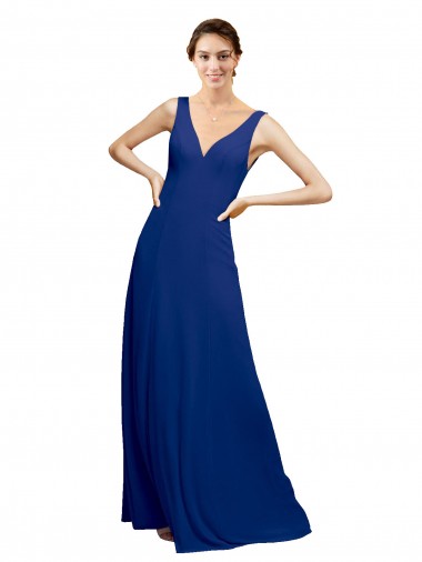 Chiffon V-Neck Low Back A-Line Royal Blue Bridesmaid Dress Manchester