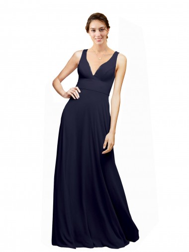 Chiffon V-Neck Open Back A-Line Dark Navy Wedding Guest Dress Manchester
