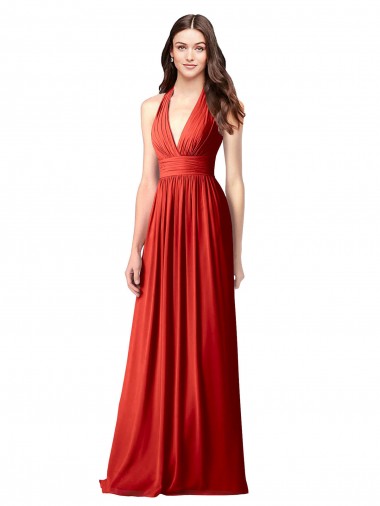 Soft Chiffon V-Neck Open Back A-Line Red Bridesmaid Dress / Formal Dress Manchester