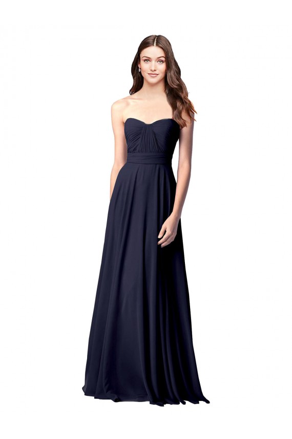 Soft Chiffon Strapless Open Back A-Line Dark Navy Evening Dress / Bridesmaid Dress Manchester