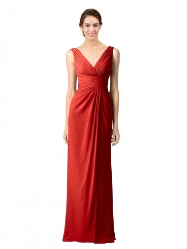 Soft Chiffon V-Neck V-Back Sheath Red Bridesmaid Dress Manchester