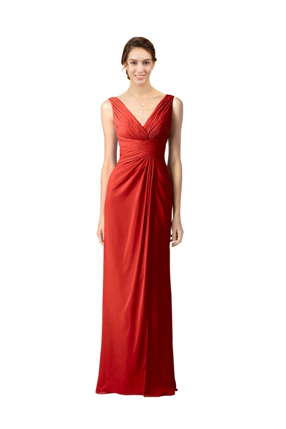 Soft Chiffon V-Neck V-Back Sheath Red Bridesmaid Dress Manchester