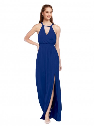 Soft Chiffon High Neck A-Line Royal Blue Bridesmaid Dress Manchester