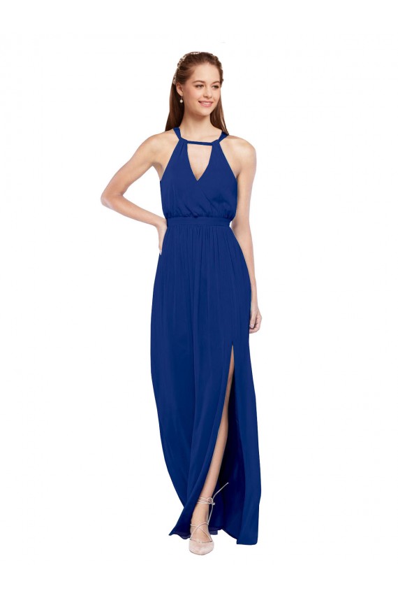 Soft Chiffon High Neck A-Line Royal Blue Bridesmaid Dress Manchester