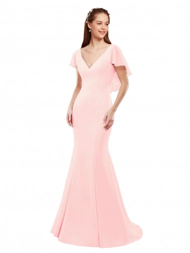 Soft Chiffon V-Neck V-Back Mermaid Pink Bridesmaid Dress Manchester