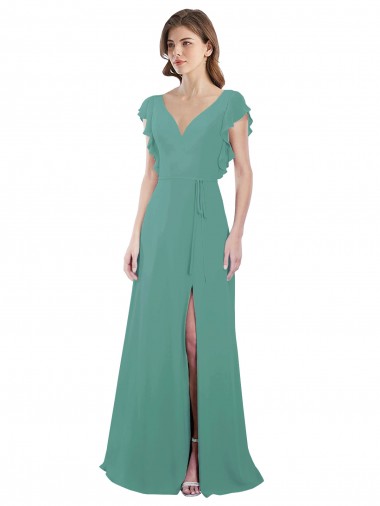 Soft Chiffon V-Neck V-Back A-Line Icelandic Silver Formal Dress / Bridesmaid Dress Manchester