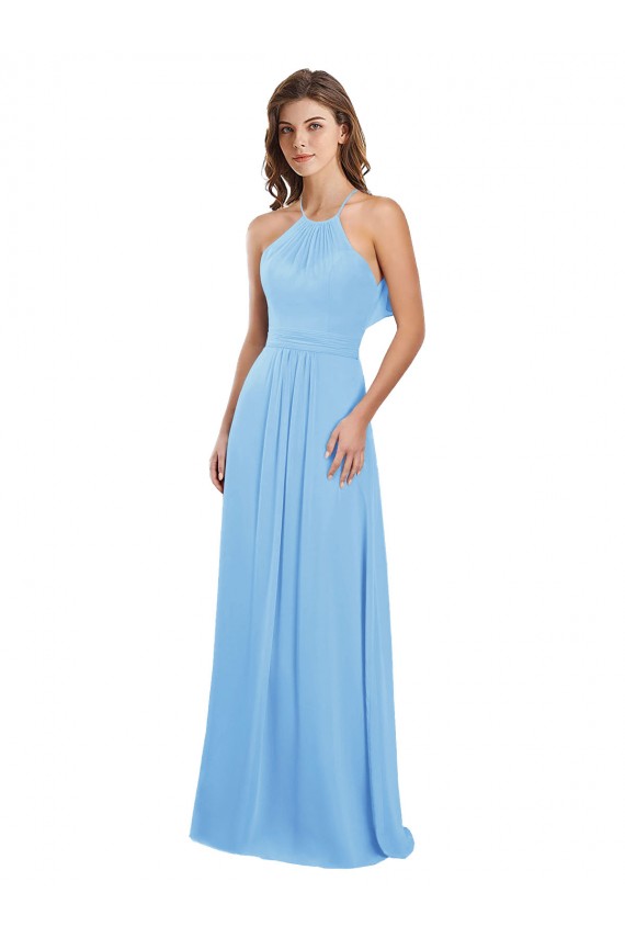 Chiffon Halter Neck Keyhole Back A-Line Periwinkle Bridesmaid Dress / Evening Dress Manchester