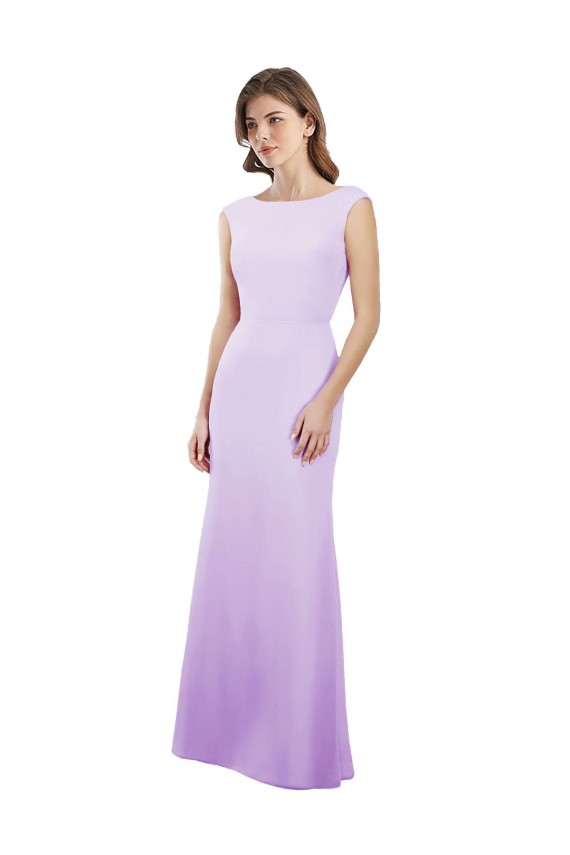 Soft Chiffon Round Neck Open Back Column Lilac Bridesmaid Dress Manchester