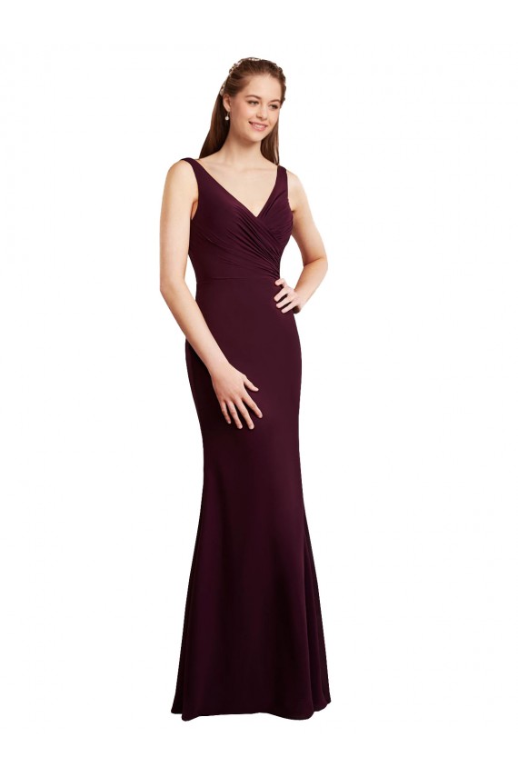 Soft Chiffon V-Neck V-Back Mermaid Burgundy Gold Bridesmaid Dress Manchester