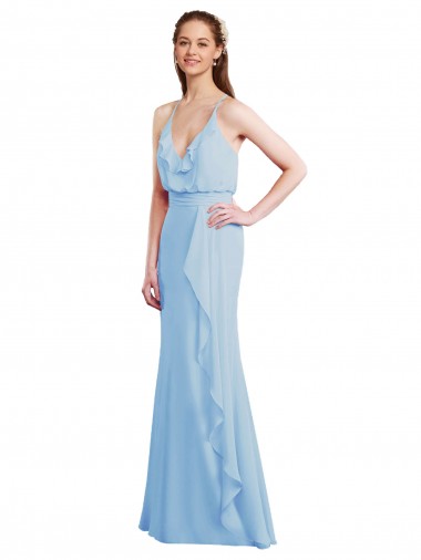 Soft Chiffon V-Neck Open Back Mermaid Light Sky Blue Bridesmaid Dress Manchester