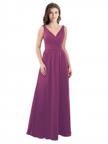 Soft Chiffon V-Neck V-Back A-Line Wild Berry Bridesmaid Dress Manchester