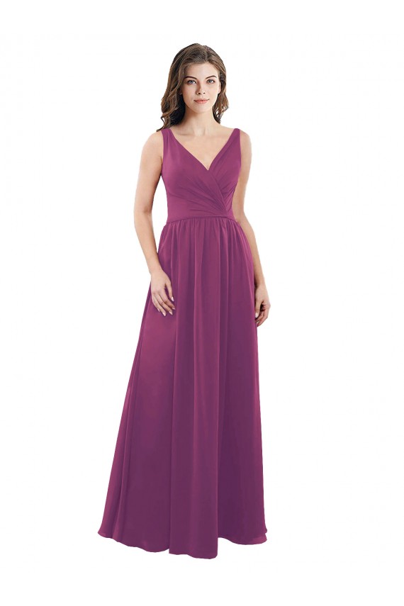 Soft Chiffon V-Neck V-Back A-Line Wild Berry Bridesmaid Dress Manchester