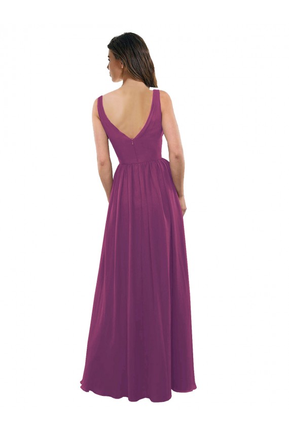 Soft Chiffon V-Neck V-Back A-Line Wild Berry Bridesmaid Dress Manchester