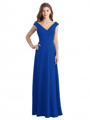 Chiffon V-Neck A-Line Royal Blue Bridesmaid Dress / Evening Dress Manchester