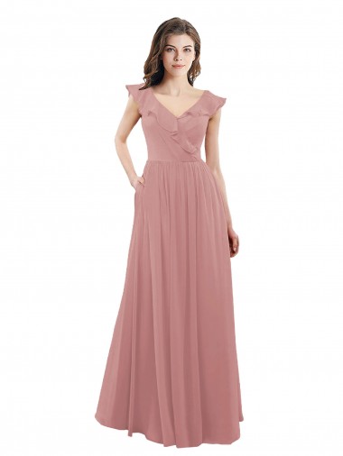 Soft Chiffon V-Neck V-Back A-Line Dusty Pink Bridesmaid Dress Manchester