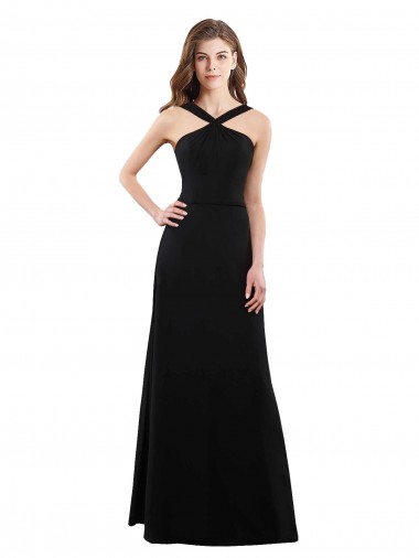 Soft Chiffon Halter Neck Open Back A-Line Black Bridesmaid Dress Manchester