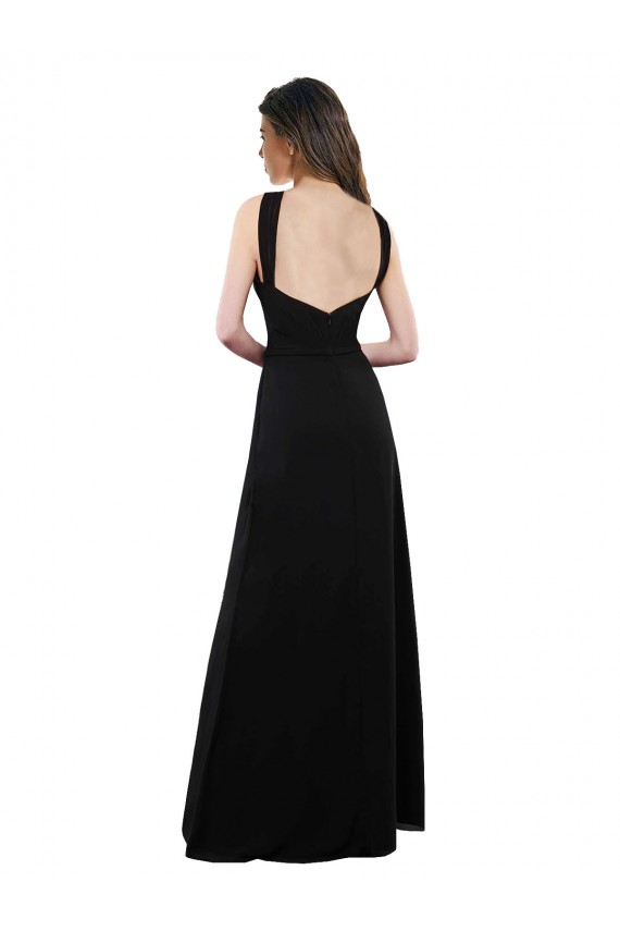 Soft Chiffon Halter Neck Open Back A-Line Black Bridesmaid Dress Manchester