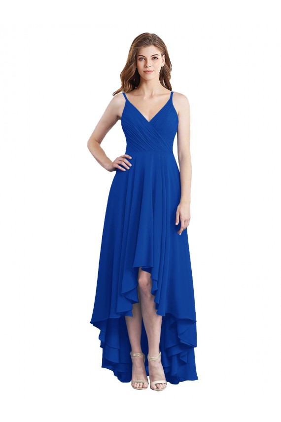 Soft Chiffon Spaghetti Straps Open Back A-Line Royal Blue High Low Bridesmaid Dress Manchester