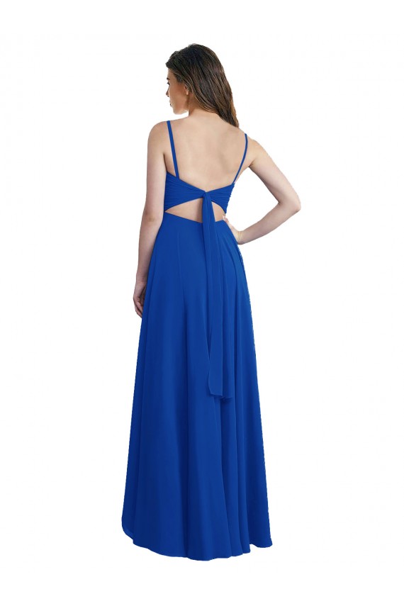 Soft Chiffon Spaghetti Straps Open Back A-Line Royal Blue High Low Bridesmaid Dress Manchester