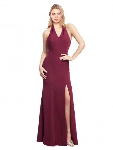 Soft Chiffon Halter Neck Open Back Mermaid Burgundy Bridesmaid Dress Manchester