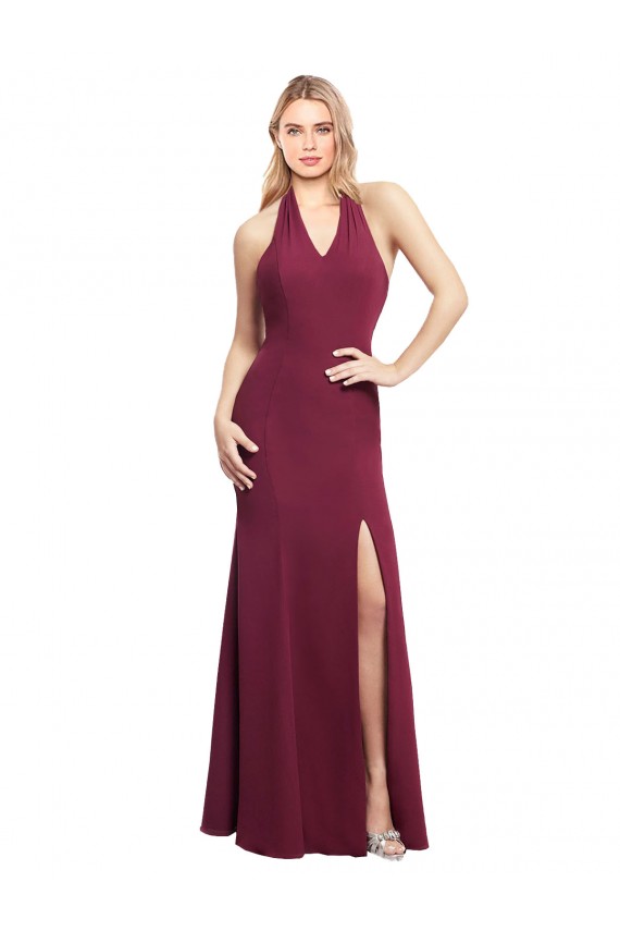 Soft Chiffon Halter Neck Open Back Mermaid Burgundy Bridesmaid Dress Manchester