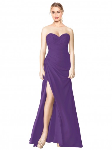 Soft Chiffon Strapless Low Back A-Line Plum Purple Bridesmaid Dress Manchester