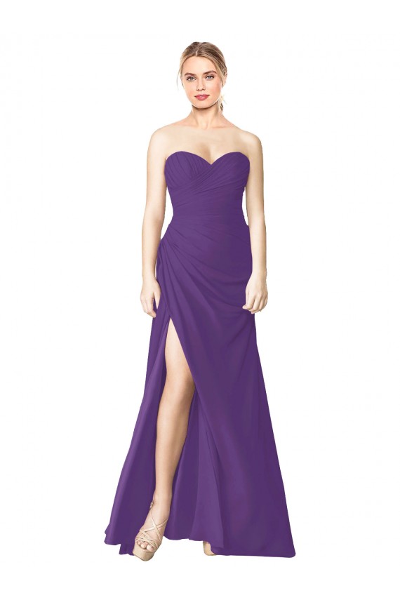 Soft Chiffon Strapless Low Back A-Line Plum Purple Bridesmaid Dress Manchester