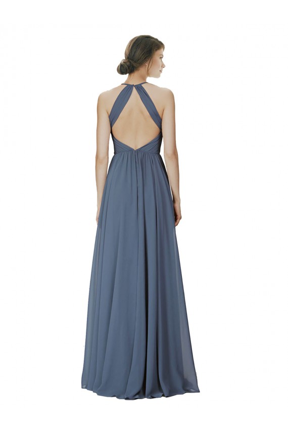 Soft Chiffon Halter Neck Open Back A-Line Silver Stone Formal Dress / Bridesmaid Dress Manchester