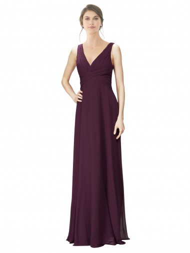 Soft Chiffon & Lace V-Neck A-Line Grape Bridesmaid Gown Manchester
