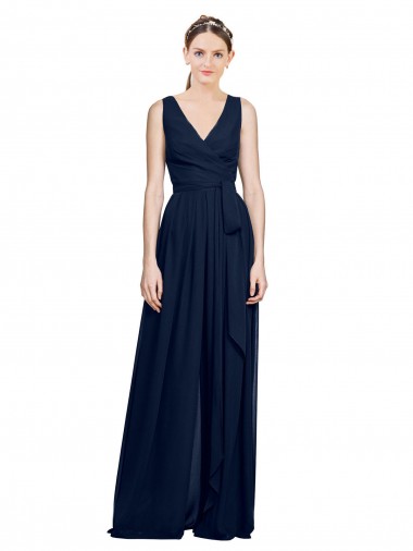 Chiffon V-Neck A-Line Dark Navy Wedding Party Dress Manchester