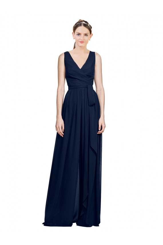 Chiffon V-Neck A-Line Dark Navy Wedding Party Dress Manchester