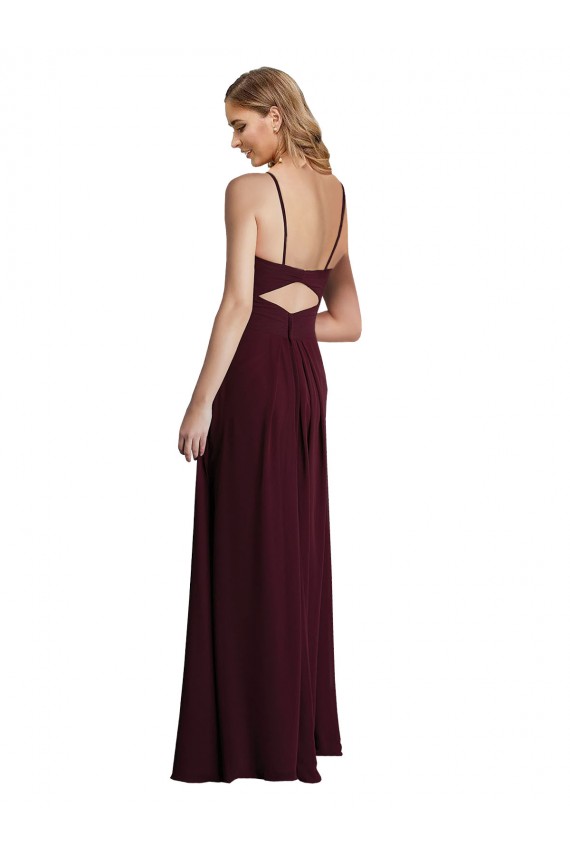 Chiffon Spaghetti Straps Keyhole Back A-Line Burgundy Gold Wedding Party Dress Manchester