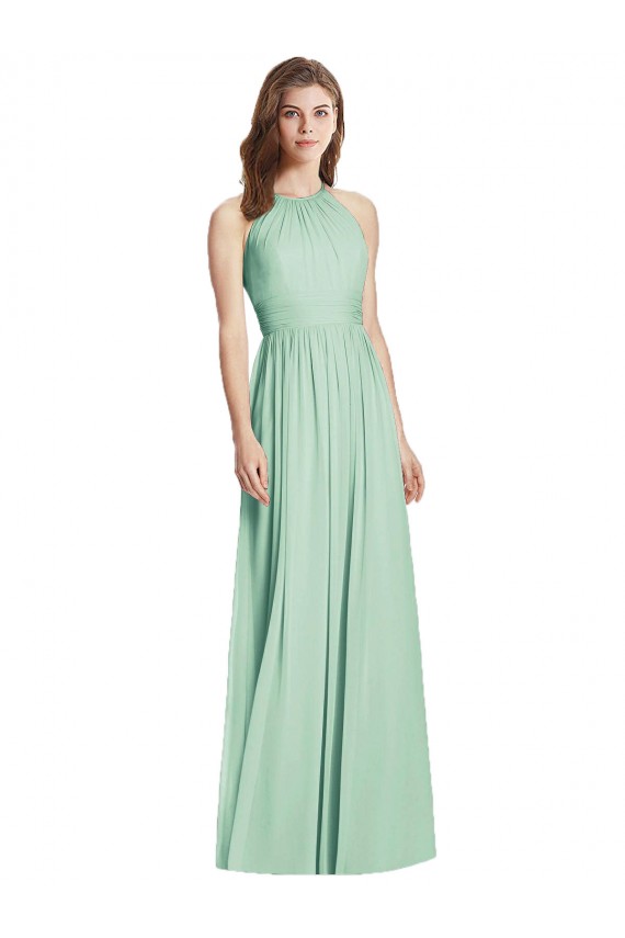 Soft Chiffon Halter Neck Open Back A-Line Mint Green Semi Formal Evening Dress / Bridesmaid Dress Manchester