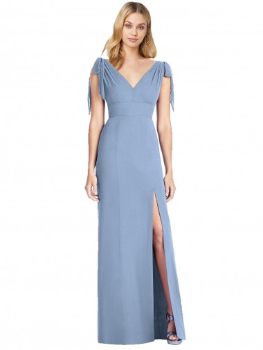 Soft Chiffon V-Neck V-Back Mermaid Dusty Blue Bridesmaid Dress Manchester