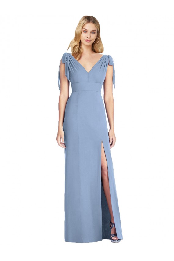 Soft Chiffon V-Neck V-Back Mermaid Dusty Blue Bridesmaid Dress Manchester