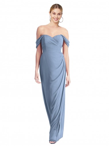 Soft Chiffon Off the Shoulder Low Back Mermaid Dusty Blue Semi Formal Evening Dress / Bridesmaid Dress Manchester