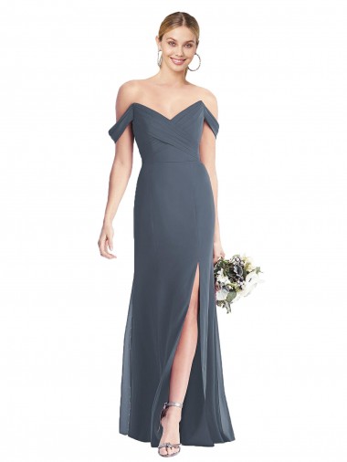 Soft Chiffon Off the Shoulder Open Back Trumpet Silver Stone Bridesmaid Dress Manchester