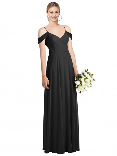 Soft Chiffon Spaghetti Straps A-Line Black Semi Formal Evening Dress / Bridesmaid Dress Manchester