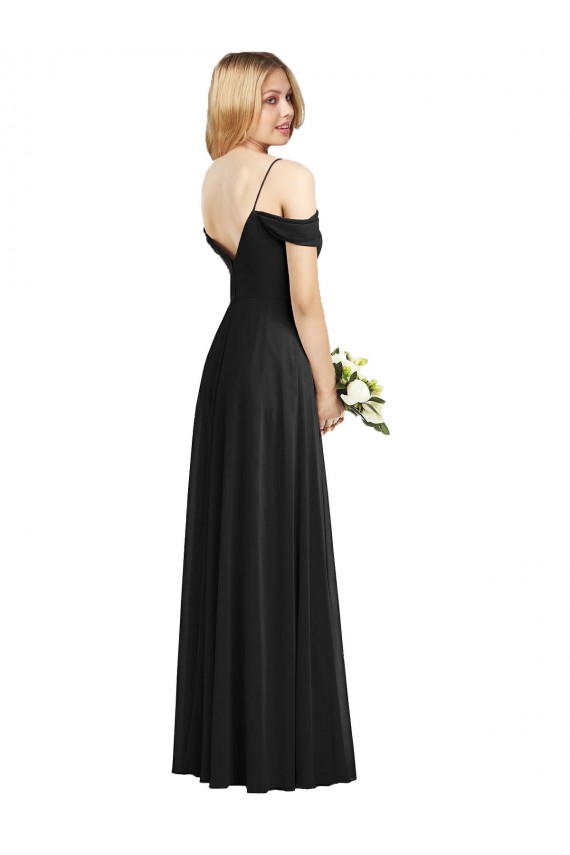 Soft Chiffon Spaghetti Straps A-Line Black Semi Formal Evening Dress / Bridesmaid Dress Manchester