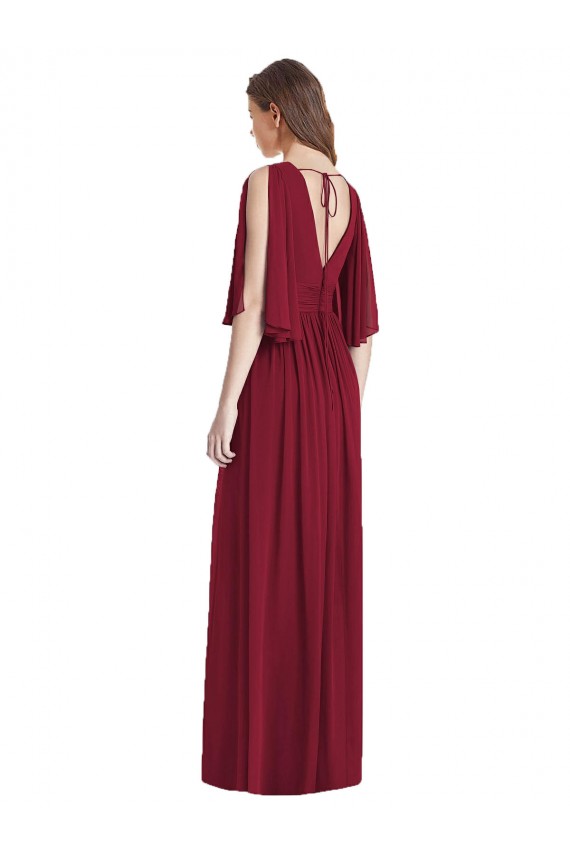 Soft Chiffon V-Neck Tie Back Trumpet Dark Navy Semi Formal Evening Dress / Bridesmaid Dress Manchester