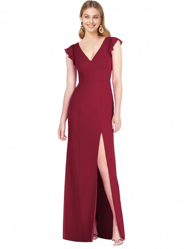 Soft Chiffon V-Neck Tie Back Mermaid Burgundy Bridesmaid Dress Manchester