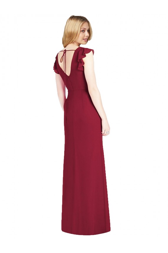 Soft Chiffon V-Neck Tie Back Mermaid Burgundy Bridesmaid Dress Manchester