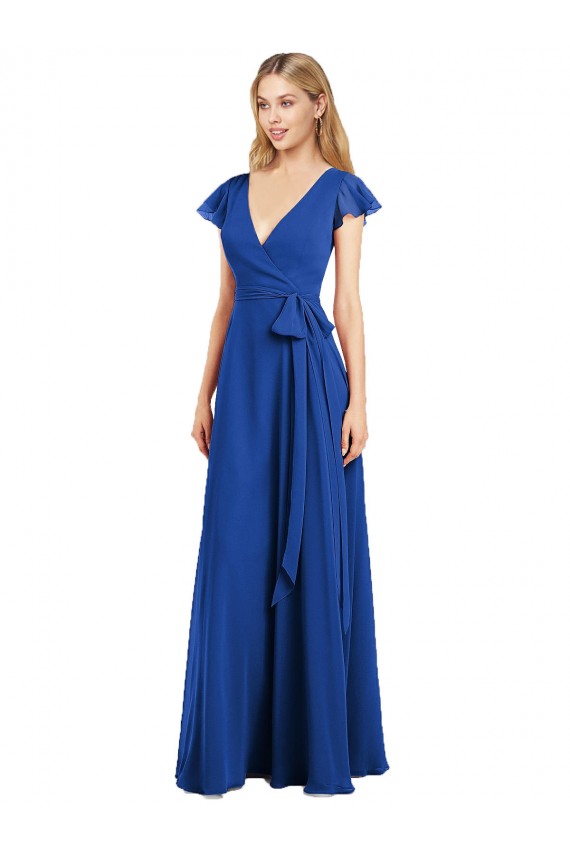 Lxue Chiffon V-Neck A-Line Royal Blue Bridesmaid Dress Manchester