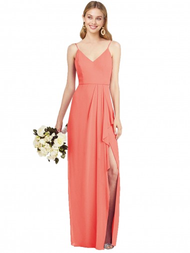 Soft Chiffon V-Neck Trumpet Coral Formal Dress / Bridesmaid Dress Manchester